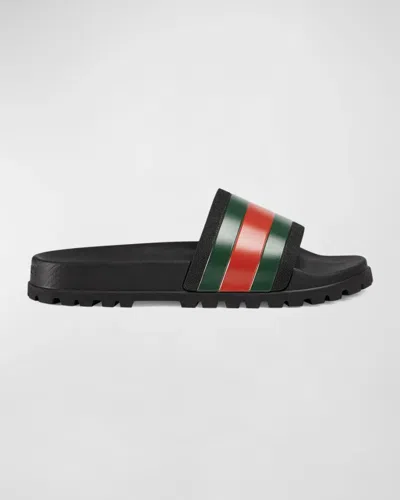 Pre-owned Gucci Men's Pursuit Trek Web Slide Sandals Black Sizes 9 - 12 Us