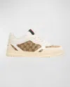 Gucci Re-web Leather And Original Gg Fabric Sneakers In White/beige