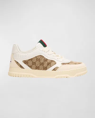 GUCCI MEN'S RE-WEB GG SUPREME CANVAS AND LEATHER SNEAKERS
