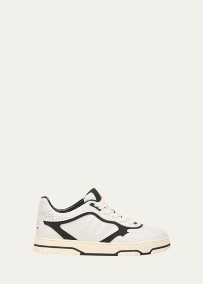 GUCCI MEN'S RE-WEB GUMMED CALF LEATHER SNEAKERS