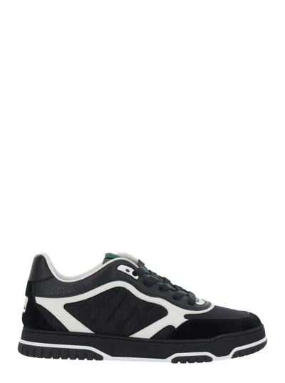 GUCCI GUCCI MEN 'RE-WEB' BLACK LOW TOP SNEAKERS WITH WEB TONGUE AND LOGO PATCH ON THE HEEL IN GG CANVAS AN