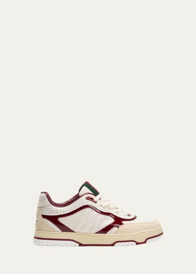 GUCCI MEN'S RE-WEB SUEDE AND CALF PATENT LEATHER SNEAKERS