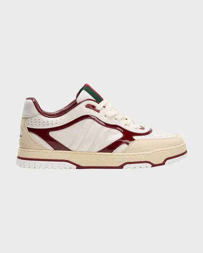 GUCCI MEN'S RE-WEB SUEDE AND CALF PATENT LEATHER SNEAKERS