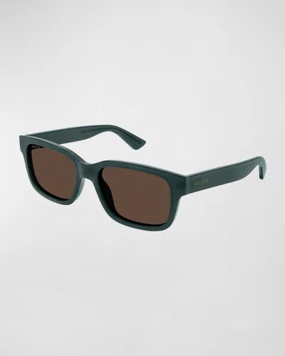 Gucci Men's Rectangle Plastic Sunglasses In Blue