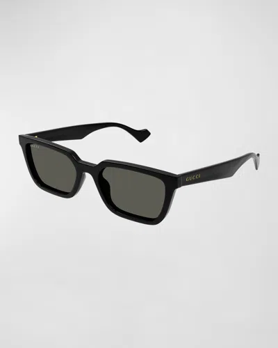 Gucci Men's Rectangle Plastic Sunglasses With Logo Detail In Black