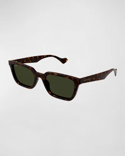 Gucci Men's Rectangle Plastic Sunglasses With Logo Detail In Black