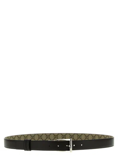 Gucci Men Rectangular Buckle Reversible Belt In Brown