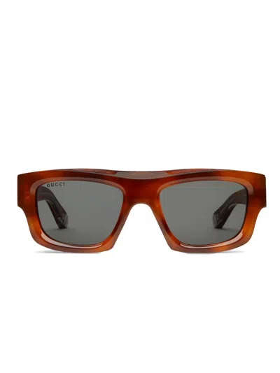 Gucci Men Rectangular Sunglasses In Brown