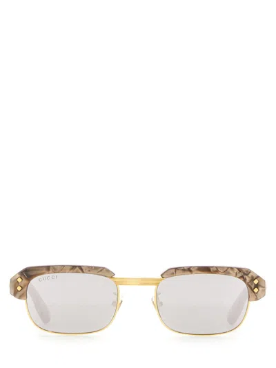 Gucci Men Rectangular Sunglasses In Gold