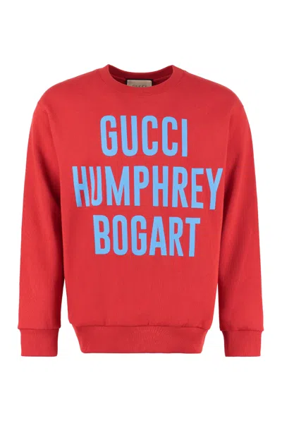 Gucci Humphrey Bogart Print Crewneck Sweatshirt In Red