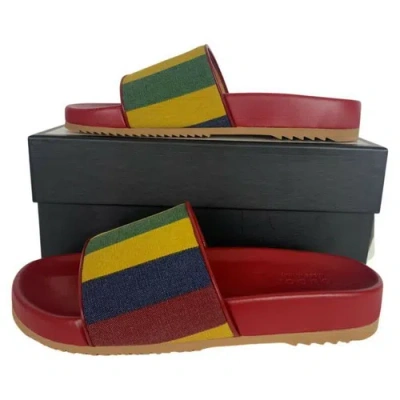 Pre-owned Gucci Men's Red Multi Baiadera Slides Sandals Canvas Stripes Sz 10