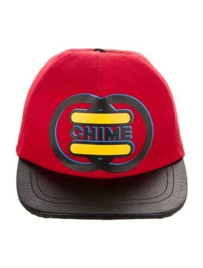 Pre-owned Gucci Men's Red Pattern Printed Leather Trim Baseball Cap W/tags