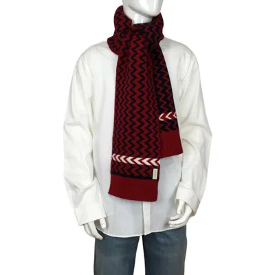 Pre-owned Gucci Men's Red/blue Wool Long Scarf With Zig Zag Pattern 70.8" X 0.4"x7.8" Dm10 In Red And Blue