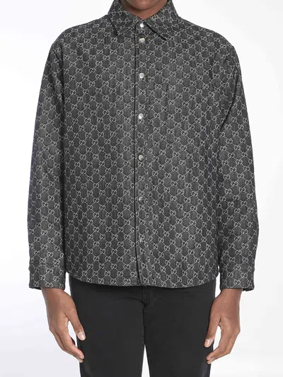 Gucci Men Reversible Wool And Gg Denim Shirt In Multi