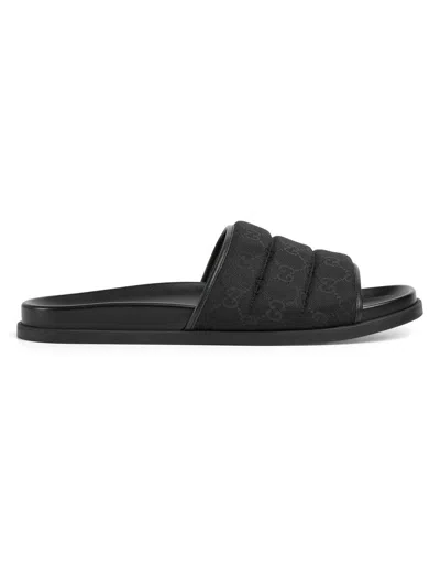 Gucci Gg-patterned Padded Slide Sandals In Black