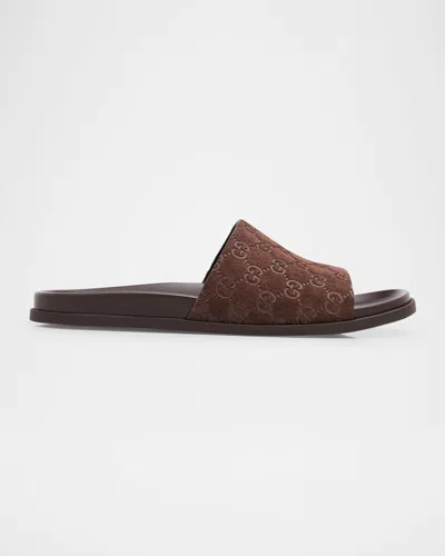 GUCCI MEN'S RHEIN GG SUEDE SIDE SANDALS