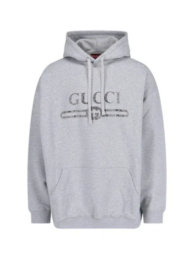 Gucci Men Rhinestone Hoodie In Gray