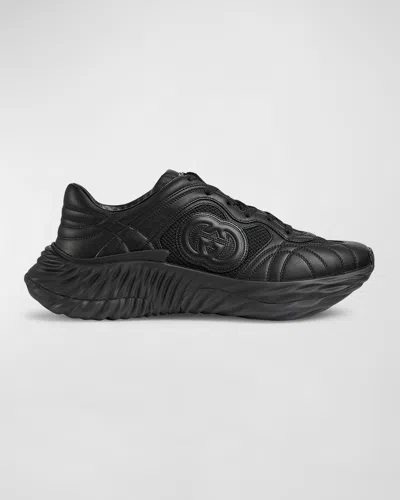 Gucci Men's Ripple Mesh And Leather Low-top Sneakers In Black