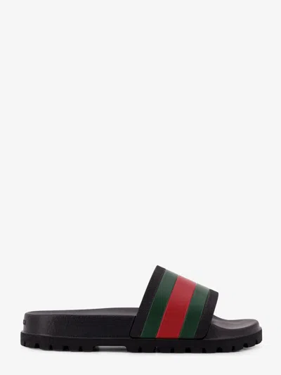 Gucci Men Rubber Slide With Web Detail In Black