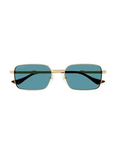 Gucci Men's Running Web Gg1495s 56mm Rectangular Sunglasses In Gold