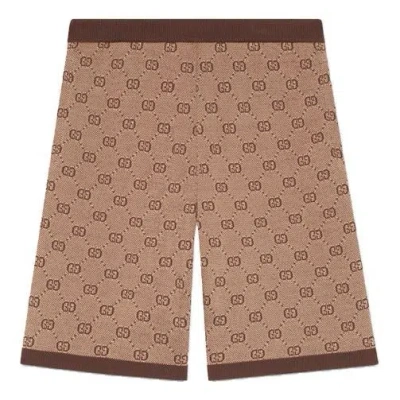 Gucci Men S Gg Alphabet Printed Retro Shorts Camel