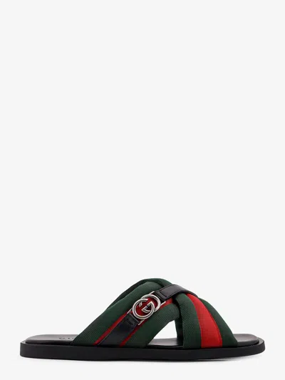 Gucci Men Sandals With Web Detail And Gg Incrocio In Black