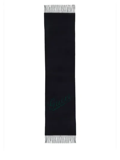 Gucci Men Scarf With Logo In Blue