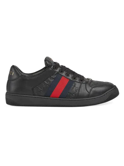 Gucci Low-top Sneakers With Embossed Pattern And Rubber Sole In Black