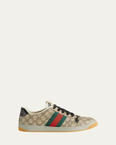 Gucci Men's Screener Gg Canvas Low-top Sneakers In Beige