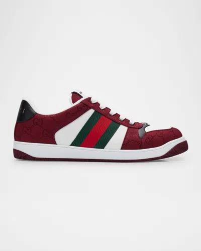 Gucci Men's Screener Gg Canvas Low-top Sneakers In Red Amaran