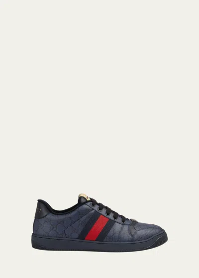 GUCCI MEN'S SCREENER GG CANVAS LOW-TOP SNEAKERS WITH WEB