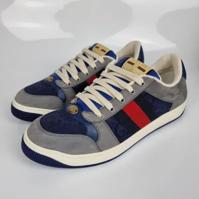 Pre-owned Gucci Men's Screener Grey And Blue Sneakers In Gray