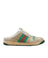 Gucci Screener Gg Canvas Leather-trimmed Mules In Neutral