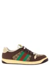 Gucci Leather And Gg Sneakers With Side Stripes In Multi