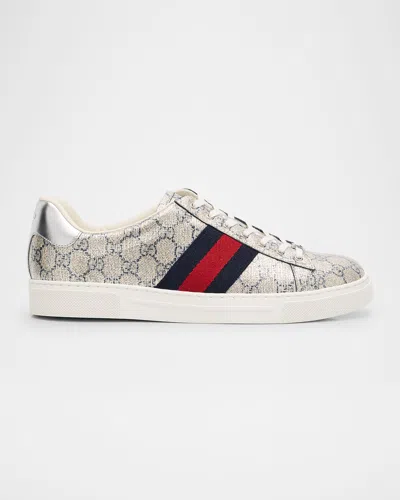 Gucci Ace Lurex Low-top Sneakers In Beige