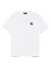 Gucci White Crewneck T-shirt With Double G Logo Embroidery On The Front In Cotton Man In White