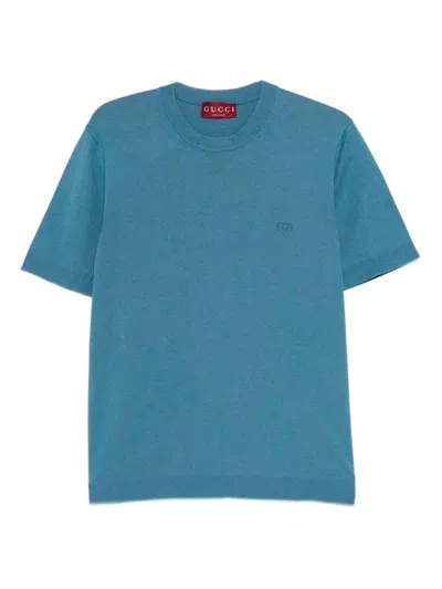 Gucci Men Short Sleeve Crew-neck Sweater In Blue