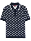 Gucci Men Blue Gg Jacquard Cotton Knit Polo Shirt In Multicolor