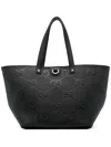 Gucci Men Leather Shopping Bag With Jumbo Gg Motif In Black