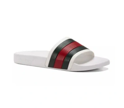 Pre-owned Gucci Men's Signature Stripe Slide Sandals White Size 10, 11, 12 ($400 Retail)