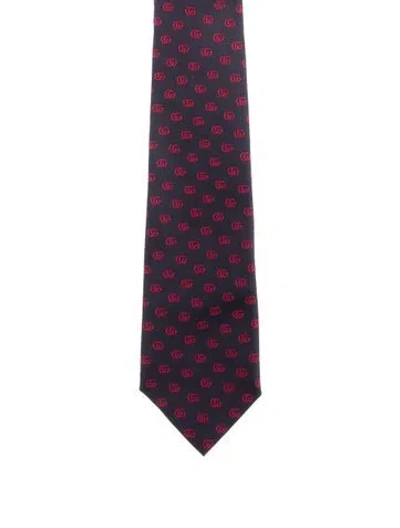 Pre-owned Gucci Men's Silk Gg Pattern Tie In Blue
