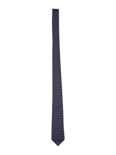 Gucci Men Silk Jacquard Tie With Clamps In Blue