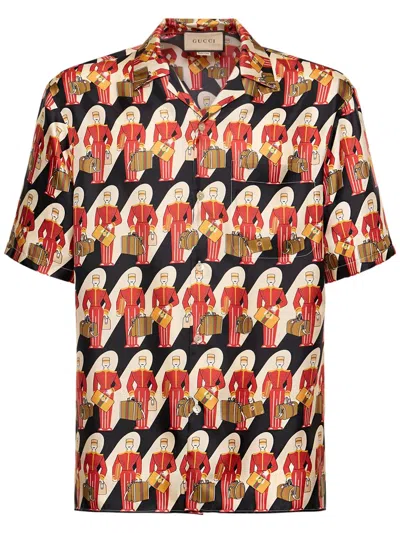 Gucci Men's Silk Shirt With Porter Print In Black