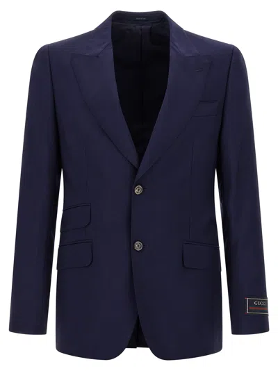 Gucci Men Single-breasted Blazer In Blue