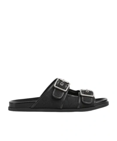 GUCCI MEN'S SLIDE SANDAL WITH BUCKLES