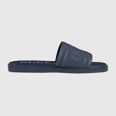 Gucci Men's Slide Sandal With Tonal Logo In Blue