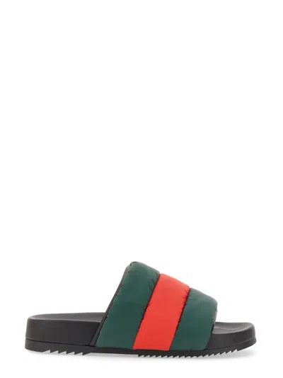 Gucci Men Slider Sandal With Web Ribbon In Black