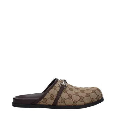 Gucci Men's Slippers And Clogs Fabric Beige/ebony In Brown