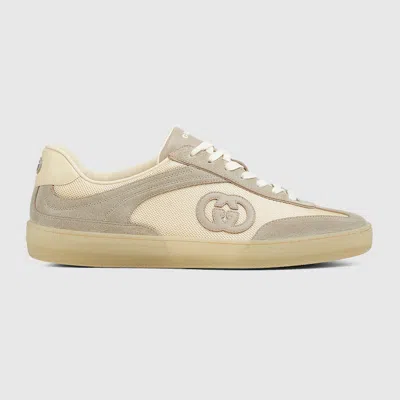 Gucci Interlocking G Suede-trimmed Sneakers In Neutral