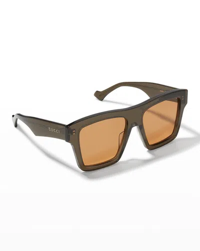 Gucci Men's Square Acetate Sunglasses In Brown